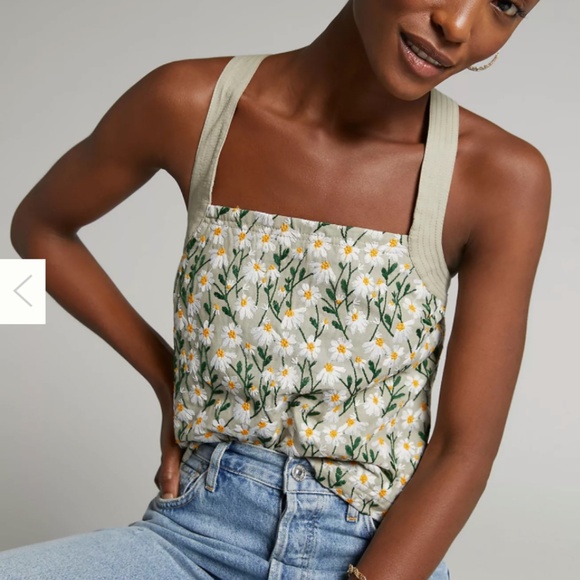 Anthropologie Tops - Anthropologie Maeve Daisy Embroidered Tank